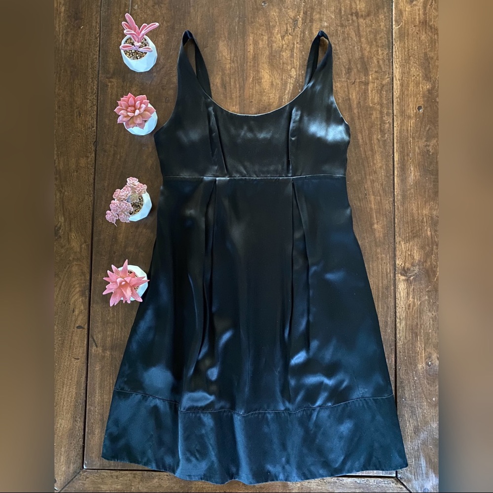Black Mini Satin Like Dress with Pockets